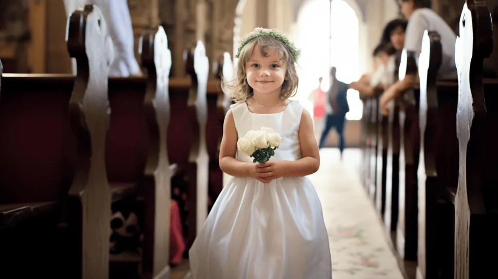 Blumenmädchen vor der Kirche bei einer Hochzeit