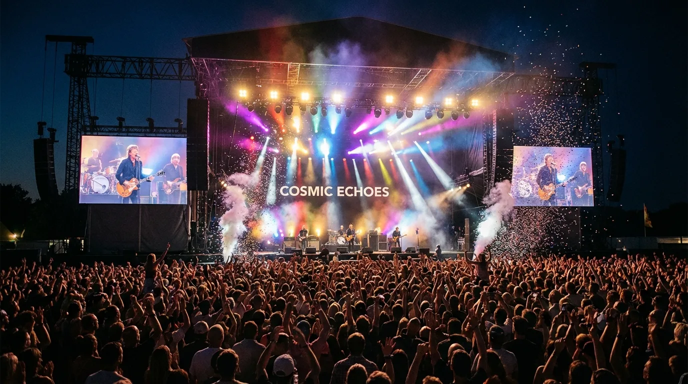 Open-Air Festival mit Liveband und begeistertem Publikum